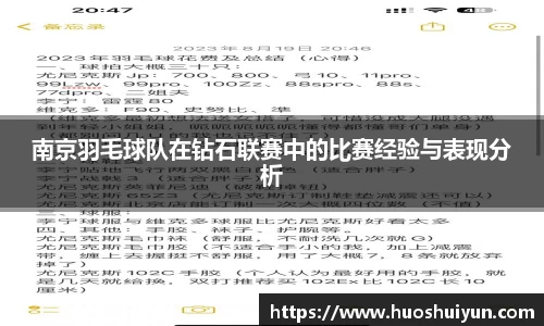 南京羽毛球队在钻石联赛中的比赛经验与表现分析